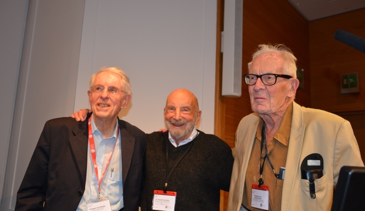 Three great men of high altitude medicine stand together.  (from left, Jim Milledge, Tom Hornbein and John Severinghaus)